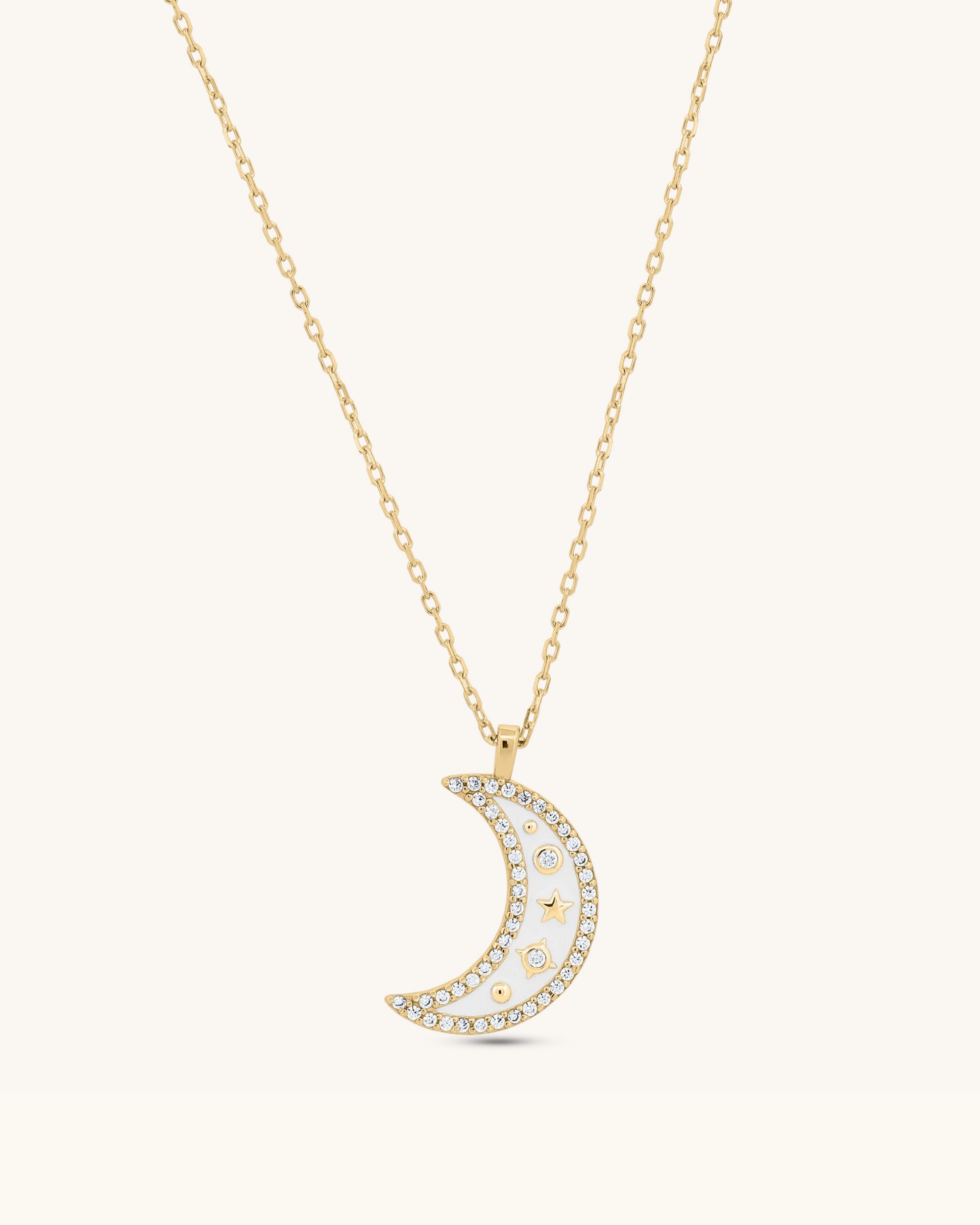 White Moon With Little Stars Necklace