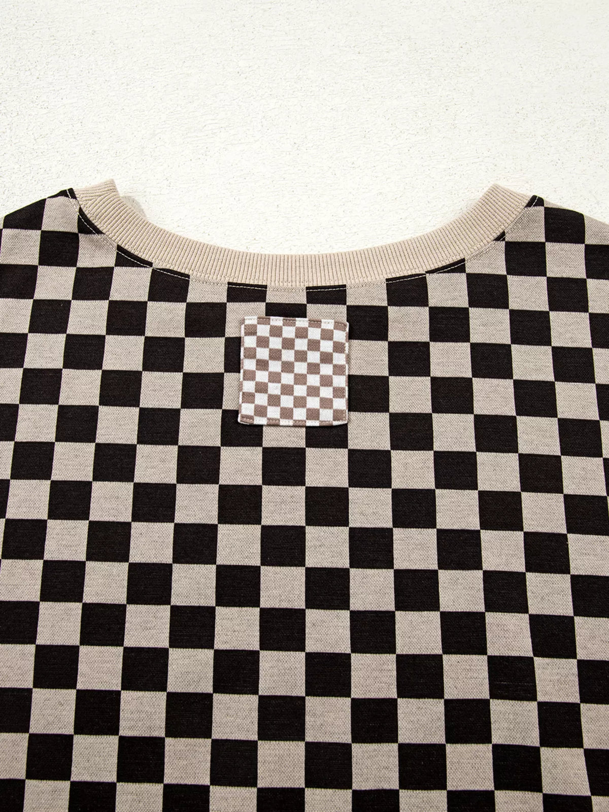 Mixed Checkered Pattern Patchwork High Low Casual Top