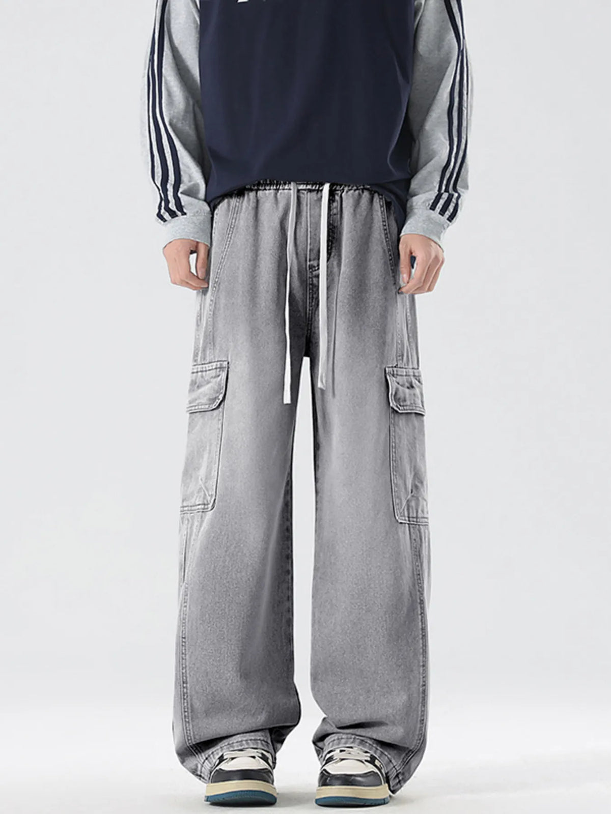 Men's Full Size Wash Wide Leg Cargo Jeans Plus Size