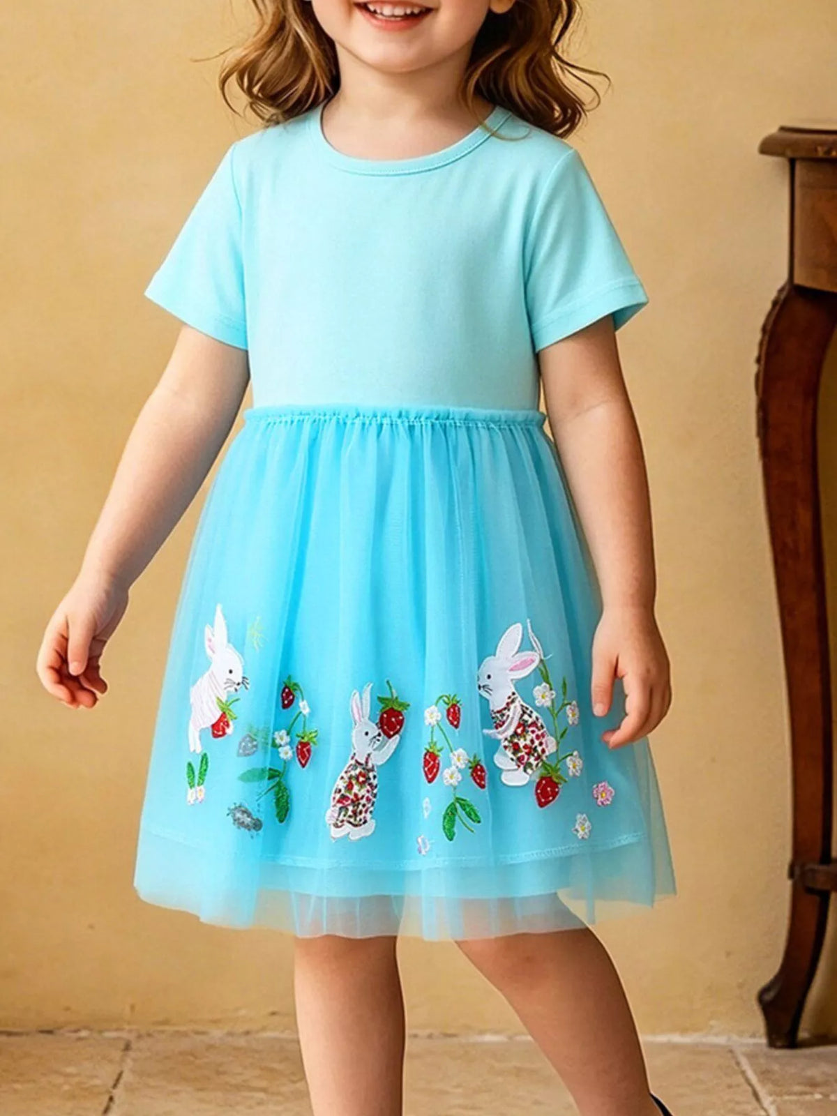 Children's Bunny Embroidered Tulle Dress