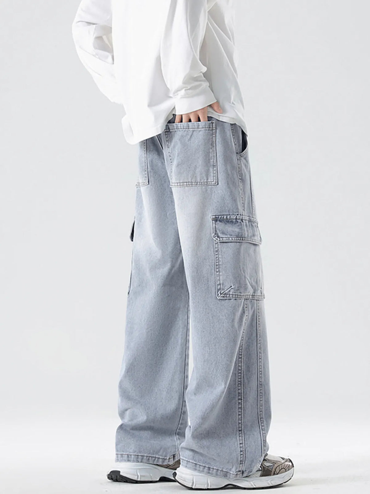 Men's Full Size Wash Wide Leg Cargo Jeans Plus Size