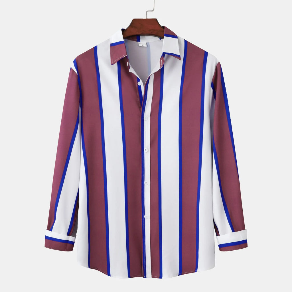 Men's Striped Button-Up Long Sleeve Casual Shirt