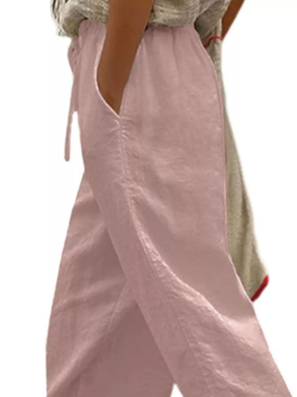 Casual Linen Drawstring Cropped Pants
