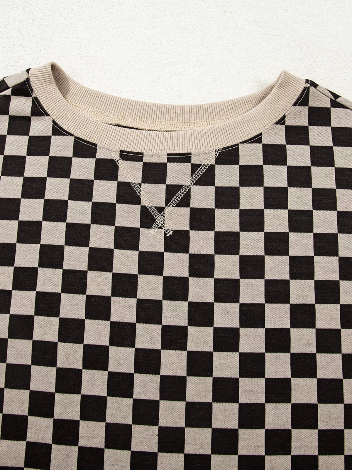 Mixed Checkered Pattern Patchwork High Low Casual Top