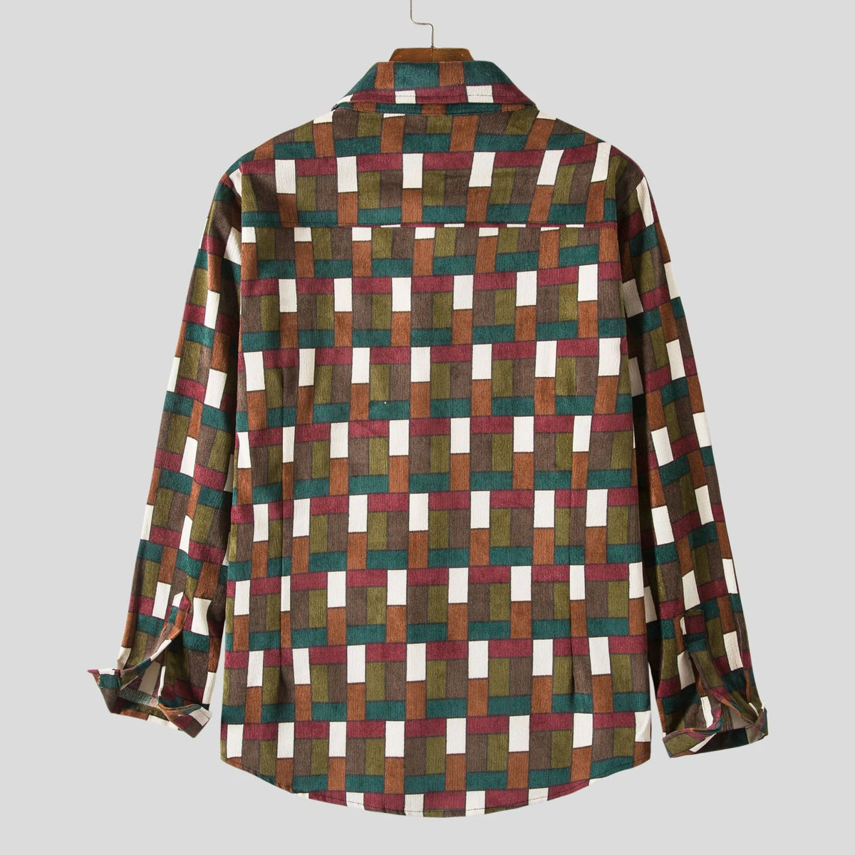 Men's Plus Size Geometric Checkered Casual Button-Up Shirt