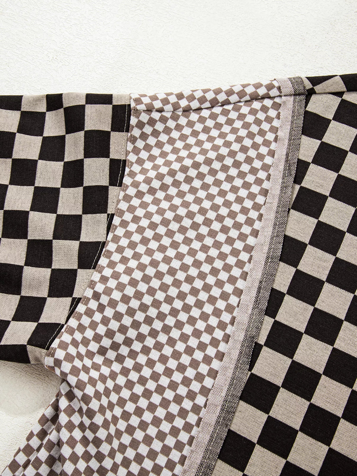 Mixed Checkered Pattern Patchwork High Low Casual Top