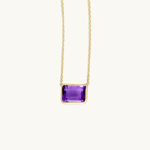14K Gold Emerald Cut Birthstone Necklace